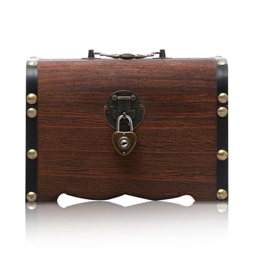 INHEMING Kids Pirate Vintage Wood Treasure Chest, Small - 14.5x10.5x10 cm, for Jewellery, Gift