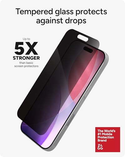 Image of ZAGG Glass Elite Privacy Screen Protector for iPhone 17 Pro - 2-Way Privacy Filter, 5X Stronger, Fingerprint-Resistant, InvisibleShield, Easy Two-Step Installation