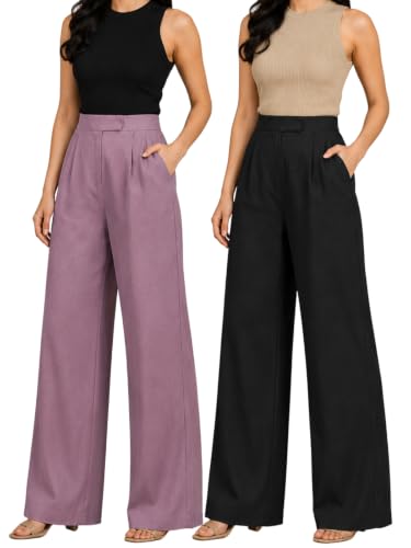 Image of Leriya Fashion Women Relaxed Fit Wide Leg Trousers | Malai Cottage Clip Closure Wide Leg Pants for Women | Casual Straight Lounge Pants with Pockets | Stylish Everyday Office Outfit Bottom Pant