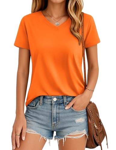 YUCOLEN Womens V Neck T Shirts Short Sleeve Cotton Summer Tops Casual Basic Tee Shirt 2025 Trendy Fashion Clothes