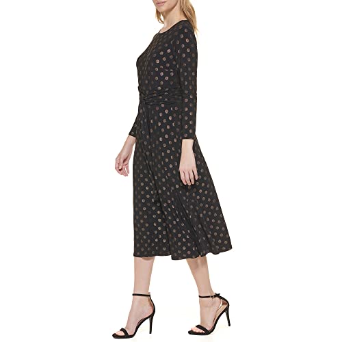 Image of Tommy Hilfiger Women's Long Sleeve V-Neck Belted Pleated Skirt A-Line Midi Dress