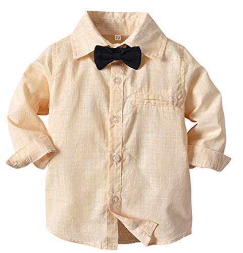 Toddler Dress Suit Baby Boys Clothes Sets Bowtie Shirts + Suspenders Pants 3pcs Gentleman Outfits Suits 6 Month - 6 Years (Beige-1 5T) - Thumbnail 4