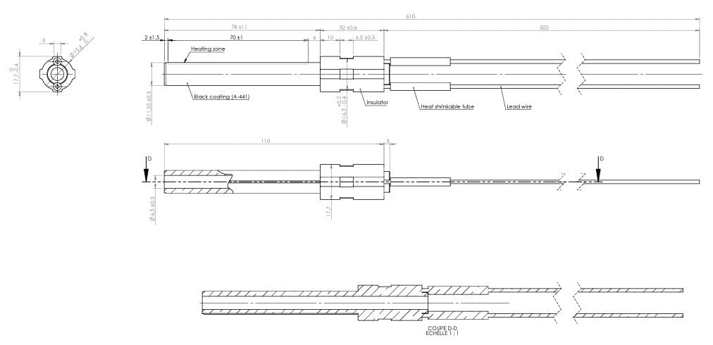 Vela cerámica para estufa de pellets 111/78 mm – Ø11,55 mm – 300 W – lisa | Compatible con EDILKAMIN / PALAZZETTI / Fundición / RAVELLI / TRESCO - Calidad superior con conectores