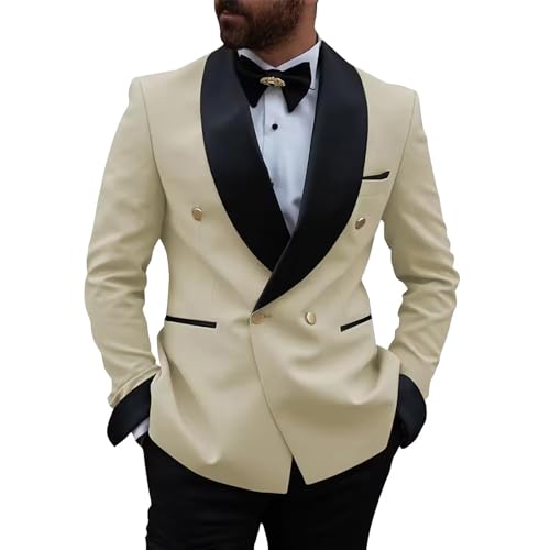 Men's Slim Fit 2 Piece Suit Set,Double Breasted Blazer Jacket Pants Tuxedo Set for Prom Wedding and Business