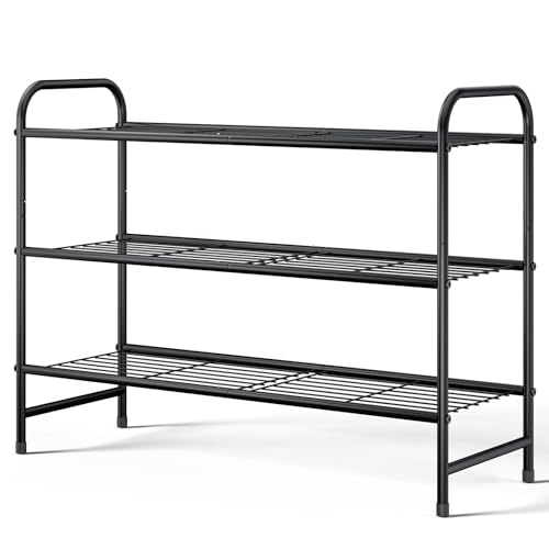 Kitsure Shoe Rack – Stainless Steel Shoe Organizer, Sturdy Shoe Rack for Closet and Front Door Entrance, Free Standing Shoe Shelf, Closet Organizers and Storage, 25.6″ Wide – 3 Tier, Black