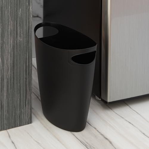 Image of Superio Slim Bathroom Trash Can 2 Gallon Black Plastic Small Compact Waste Basket for Bedroom, Dorm, Under Office Desk, Narrow Portable RV Dustbin