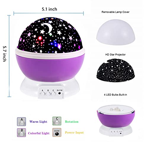 Star Night Light For Kids, 12 Color Changing Lights Modes With Usb Cable, 360°Rotating Moon Star Projector Desk Lamp For Bedroom Party Decor & Girls Birthday Gift (Purple) #TOP2