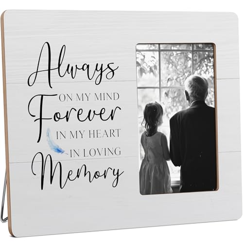 HODODAN Memorial Gifts for Loss of Loved One, Sympathy Gift Picture Frame, Always on my Mind Forever in My Heart Wooden Picture Frames, 4x6 inch Photo
