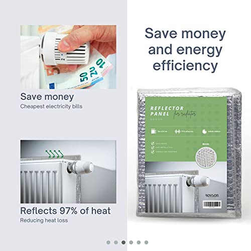 ROVSON Heizkörper Reflexionsfolie 5x0,6m (4mm) Dämmplatten Hinter Heizkörper Wärmedämmung Reflexionsplatte Isolierfolie aus Alufolie Inklusive Aufkleber
