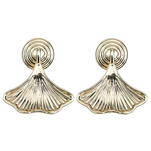 Sdjdhej Ginkgo Leaf Shape Knob Handles 2pcs Gold Drop Pendant Pull Handle Decorative Fan Shaped Pull Dresser Kitchen Furniture Hardware Single Hole Knob (Gold)
