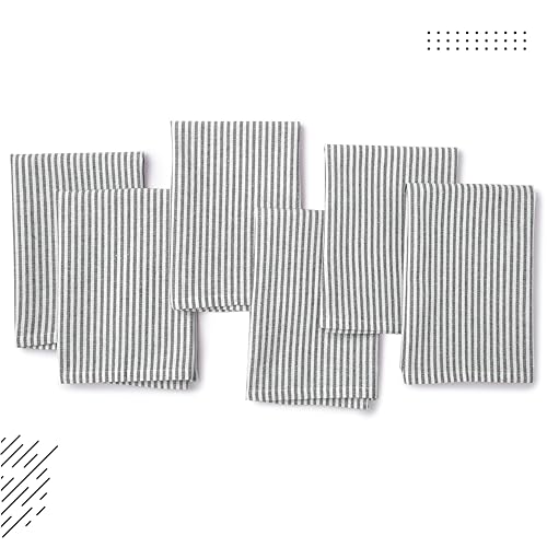 Image of Encasa XO Dining Table Napkins Set of 6, 45x45 cm | Machine Washable Reusable, Recycled Cotton Cloth Napkin, Soft & Absorbent, Table Decor for Hotels, Farmhouse - White & Ticking Black