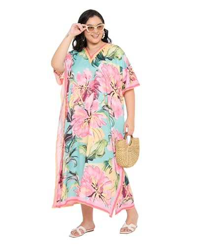 Image of Gypsie Blu Women Plus Size Kaftan Dress Beach Cover Up Maxi Dresses for Women, V-Neck Kimono Sleeve 1X-3X