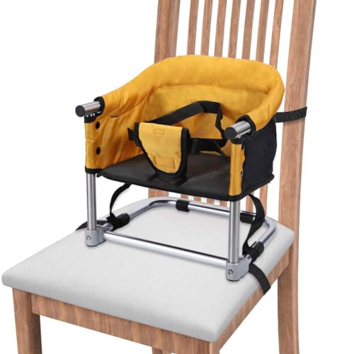 Asiento Elevador Portátil Asiento de Alimentación de Viaje, Trona Plegable para Bebé con Bolsa de Transporte para el Hogar y los Viajes, Correas de Silla Elevadora a la Mesa de Cocina(Amarillo)