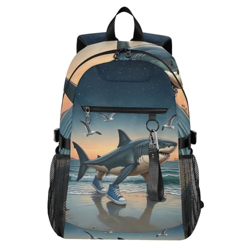 ALAZA Tralalero Tralala Meme Italian Brainrot Shark 8 Backpack for Women Men 23L Water Resistant Twill Daypack with 14 Inch Laptop Compartment Wide Open Aesthetic School Bag for Travel Work
