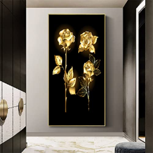 Peinture sur toile arbre feuilles d'or affiche decorative abstraite haut de gamme