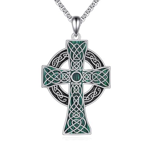 YAFEINI Celtic Cross Necklace for Men 925 Sterling Silver Celtic Cross Pendant Necklace Viking Irish Jewelry Religious Gifts for Women Men - Main Image
