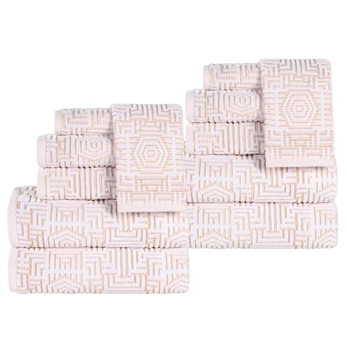 SUPERIOR Cotton 12-Piece Towel Set, Quick Dry, Bathroom Essentials, Shower, Spa, Luxury Plush Soft Absorbent Towels, Includes 4 Bath, 4 Hand, 4 Washcloth/Face Towels, Jasper Collection, Gold
