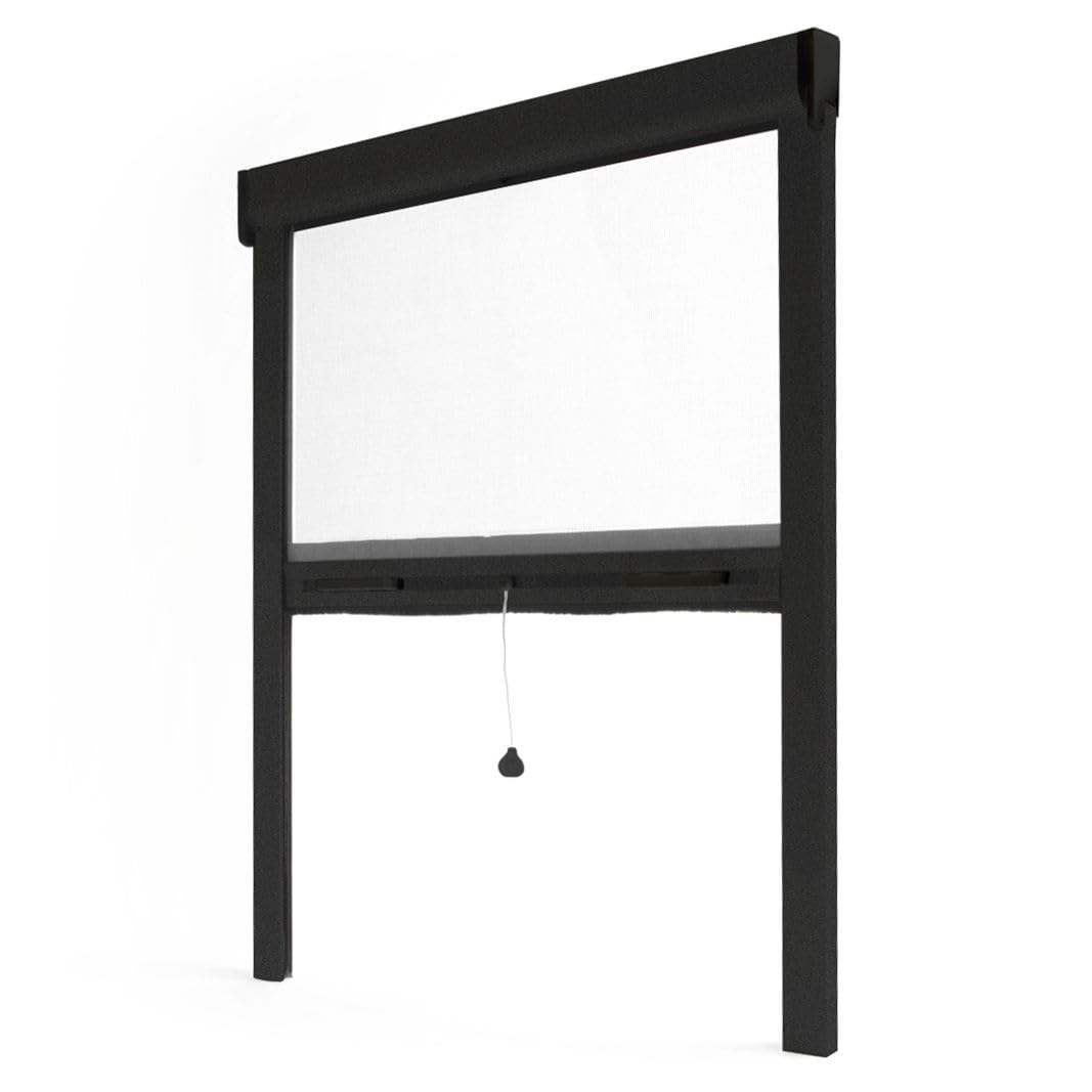 Avosdim Insektenschutz-Rollo für Fenster, Aluminium, Luxe, 160 x 125 cm, zuschneidbar, Schwarz strukturiert 9005, Schutz gegen Insekten