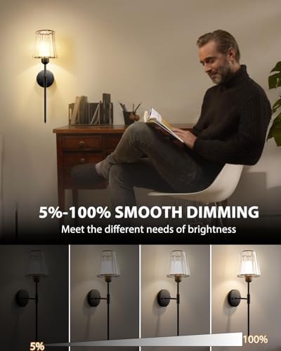 Image of Adetu 23 inch Crystal Battery Operated Wall Sconce Set of 2 | Black Rechargeable Wall Sconce with 10000mAh Magnetic Bulbs, RGB Dimmable Wireless Wall Lamp for Bedroom Living Room