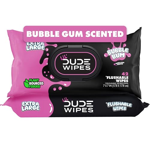 LiL' DUDE Wipes Flushable Potty Training Water Wipes, Bubble Bum, 84 Count