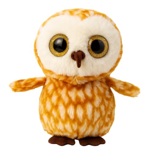 Image of Brown & White Owl Plush Soft Toy - 20cm Stuffed Animal | Cute & Cuddly Bird with Big Eyes for Kids | Birthday Gift