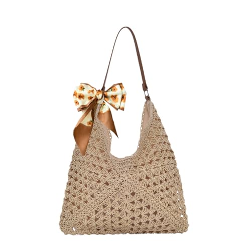 HTTDSLF Sac à Bandoulière en paille pour Femmes Filles, Sac a Main Femme Paille Ete, sSac de Plage, sSac en Paille, pour Vacances Voyages, Bohème Esthétique à Main...