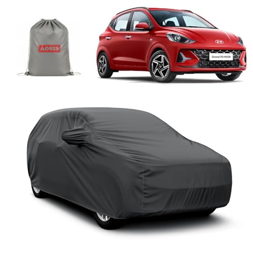 Image of AOSIS 'Waterproof' Car Cover Compatible with Hyundai Grand i10 /i10 Nios /i10 Sportz 300 GSM Uly Coated Thick Fabric 4X4, Adjustable Belt Buckle, Elastic Grip