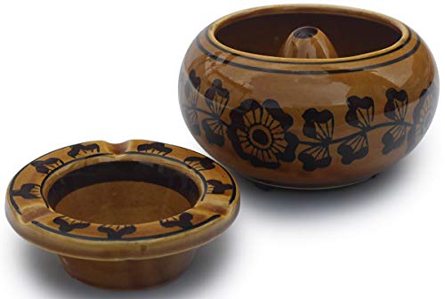 Raakhadaanee 4" Round Hand-Painted Flowers With 3 Holder Slots, Portable Travel Ceramics Ashtrays, Easy To Clean By Abhandicrafts #TOP3