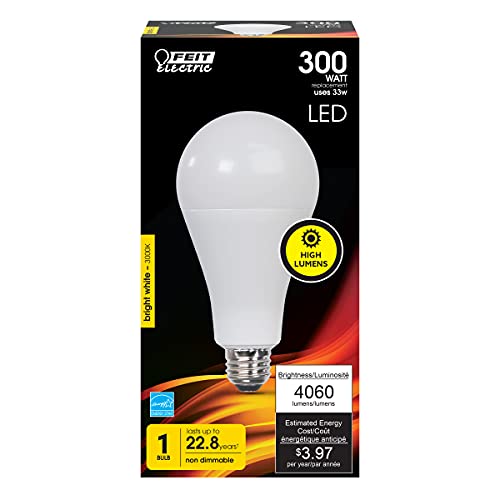Feit Electric OM300/830/LED A23 Led Light Bulb, 300W Equivalent, Non-Dimmable, 4060 Lumens, E26 Standard Base, 3000K Soft White, High Output Led Bulb thumb #1