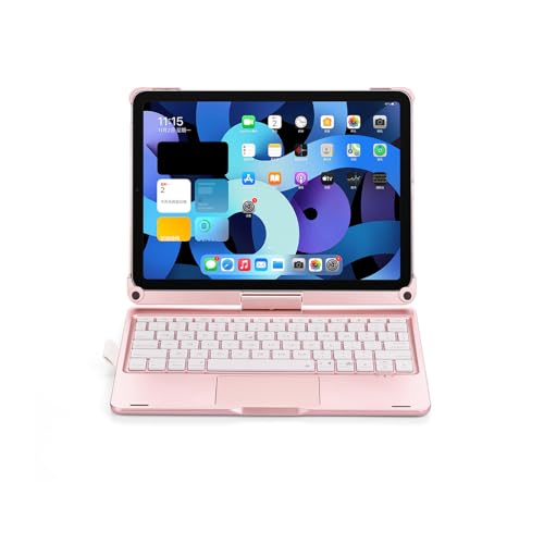 360°回転 iPad Pro11第1/2/3/4世代キーボードケース iPad Air 11インチ/Air4/Air5兼用キーボードカバー タッチパッド搭載 バックライト付き 一体型 180°反転 折り畳み ペンシル収納 オートスリープ ローズゴールド
