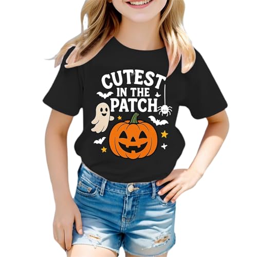 Girls Halloween Shirt Pumpkin Ghost Print Short Sleeve Crewneck Tshirts - image 1