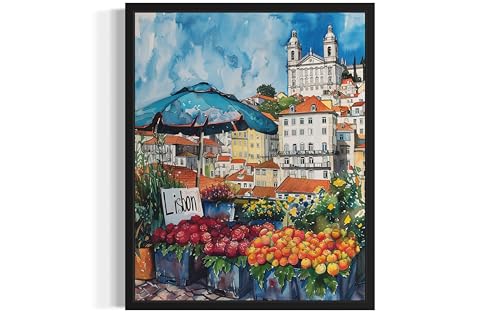 Lisbon Portugal Flower Market Poster Art Print, Travel Poster Floral Artwork for Bedroom, Bathroom, Livingroom Decor Wall Art 46 (Lisbon Portugal, 16 x 20 inches, Unframed)