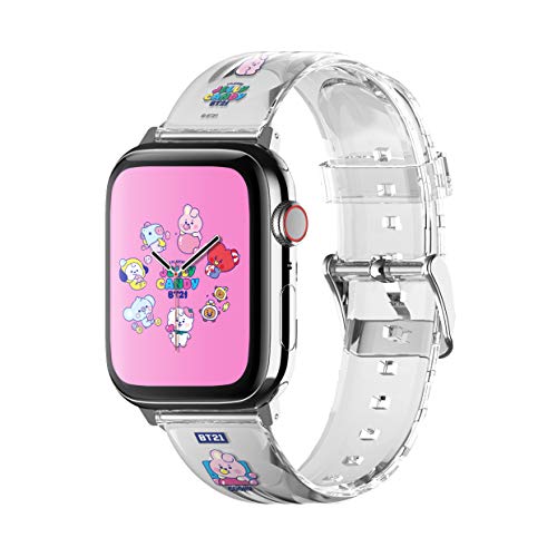 elago BT21 Clear Band Compatibel met Apple Watch Band 38mm 40mm 42mm 44mm, Compatibel met iWatch serie 6 SE 5 4 3 2 1, Transparante Smartwatch Replacement Band [Official Merchandise] (42mm/44mm, COOKY)