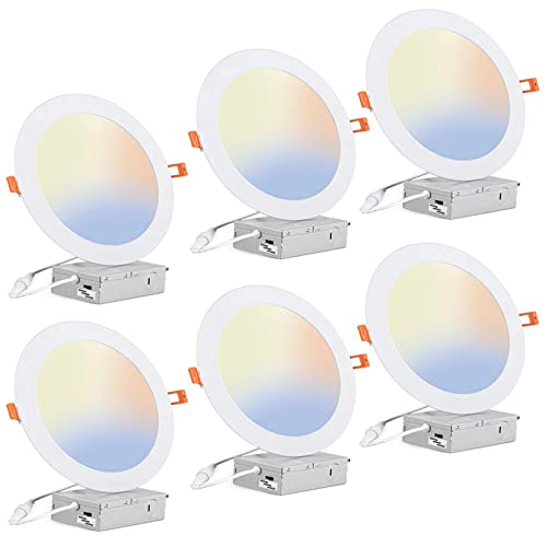 JJiuzming 8 Inch Led Recessed Light 6 Pack,18W Eqv 150W,Recessed Lighting Ultra-Thin Ceiling Light with J-Box,Canless Fixtures,3CCT 3000K/4000K/6000K Selectable Dimmable,1700LM High Brightnes