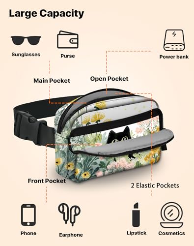 Image of Cat Fanny Pack Lightweight Belt Bag Fashion Waist Pouch | Waterproof, crossbody bags for women, sports, running, traveling, hiking
