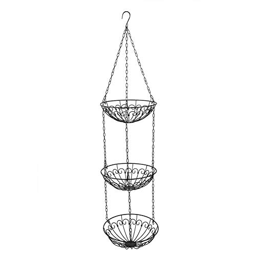 Cosiki Carnaval Commerçant 3-Tier Fruit Stand Hanging Basket, 3 Tiers Hollow Out Iron Vegetable Fruit Hanging Basket Holder Kitchen Storage Organizer Cover