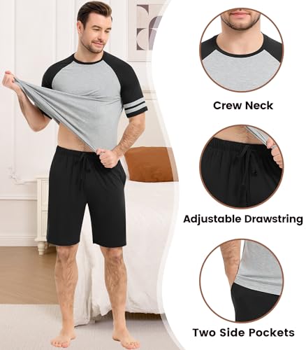 Image of NACHILA Men's Bamboo Viscose Pajamas Set Raglan Short Sleeve Shorts Pjs