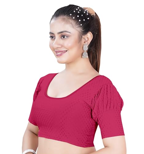 Image of Women's Black Embroidered Crop Top with Short Puff Sleeves, Scoop Neck