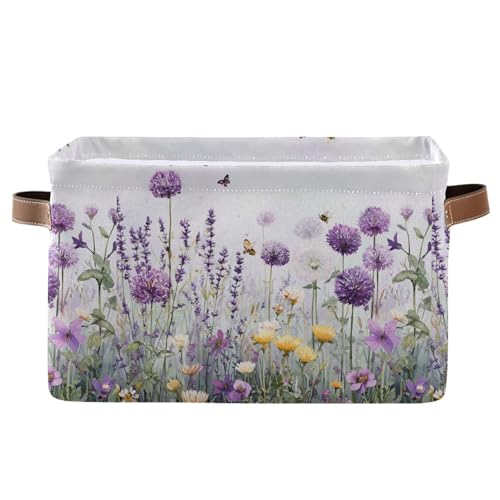 Image of Lavender Fabric Storage Bin, Foldable Organizer Bag for Baby Cloth, Dog Toy, Book Storage Cubes, Shelf Closet Basket - 16x12x8