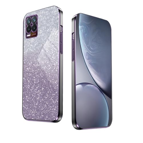Glitter Cover per Realme 8 5G Narzo 30 5G Bordo Elettroplaccato Custodia Morbida con Adesivi Scintillio Anti-Graffio Case - Viola