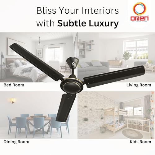 Image of Omen Changing Lives 1200mm Aeroclassic Ceiling Fan | BEE Star Rated| Decorative Design with Elegant Looks | High Air Delivery & Outstanding Performance | 2-Year Warranty | Pack of 2 (Black)