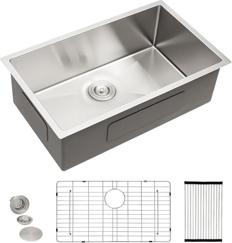 Image of 33 Undermount Kitchen Sink - Fulorni 33 inchx19 inch Kitchen Sink Under Counter 16 Gauge T304 Stainless Steel Single Bowl Basin