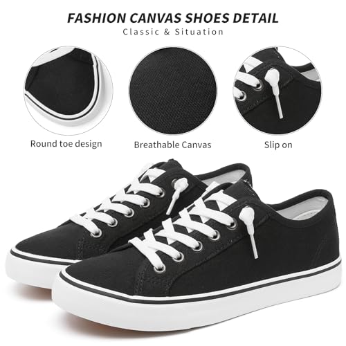 Image of Women Canvas Sneaker Slip On Non Slip Casual Shoes Lace Up Canvas Low Top White Shoes Loafers for Women Fashion Black Sneaker