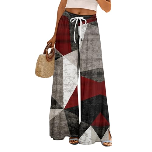 Wide Leg Pants Woman High Waisted Floral Pants Boho Pull On Beach Pant Summer Casual Tropical Hawaiian Trousers