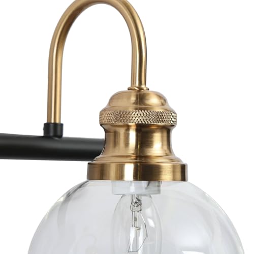Image of KSANA Black Gold Vanity Light, Modern 2-Light Bathroom Light Fixture with Clear Glass Globes, Electroplating Brass 14.5 inchL Vanity Lighting Over Mirror