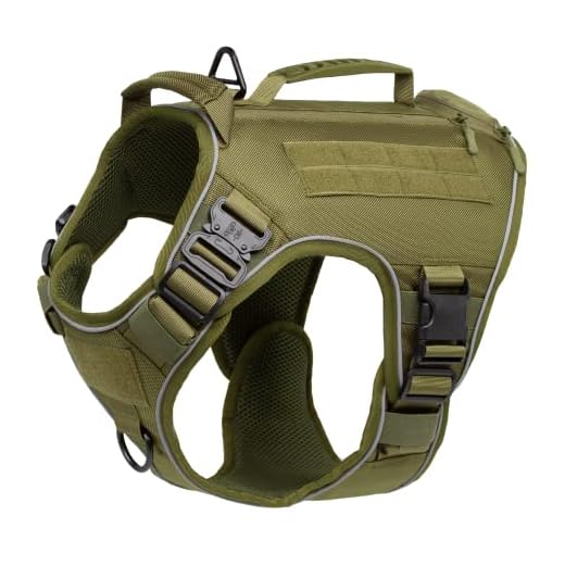 Heavy Duty Tactical Dog Harness with Metal Buckles and Zip Pocket for Large Dogs,German Shepherd Harness with Handle for Two-Way Pulling,Military Dog Harness for Walking Training and Hiking(Green,L)