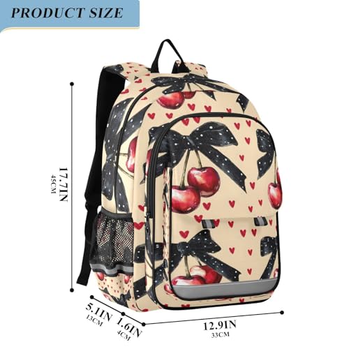 Bow Cherry Red Cherries Tied Black Laptop Backpack Purse for Women Men School Bag 17 Inch Bookbag Student Boys Girls Travel Casual Daypack4