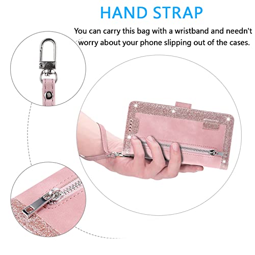 UEEBAI Wallet Case for iPhone 7 Plus/8 Plus, Retro 9 Card Holder Slots Zipper Pocket Case PU Leather Magnetic Closure Kickstand with Wrist Strap TPU Shockproof Flip Cover - Rose Gold by UEEBAI - Image 4