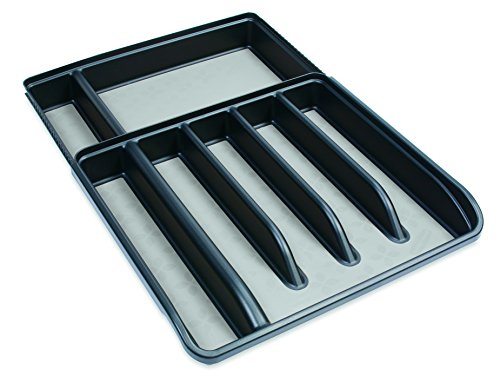 Rubbermaid No-Slip Silverware Expandable Cutlery Tray Organizer, Black with Gray Base