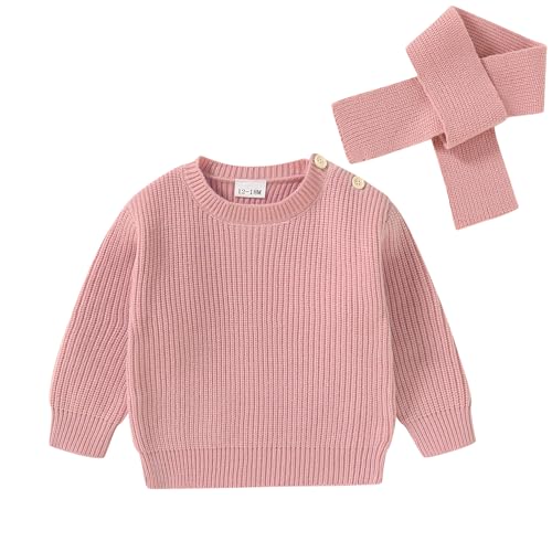 Image of YOUNGER TREE Toddler Baby Boy Girl Sweater Warm Crewneck Pullover Knit Long Sleeve Tops with Hat Fall Winter Clothes